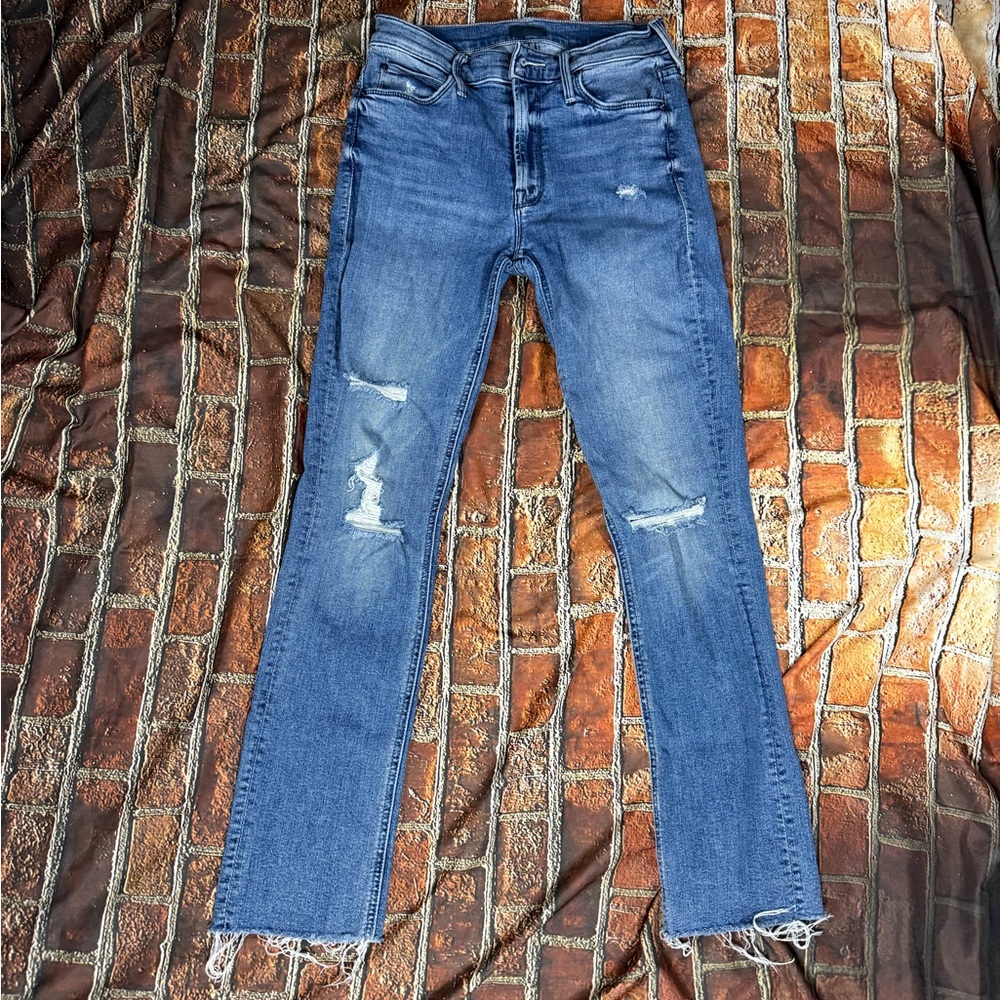 MOTHER Distressed Skinny Jeans in Blue